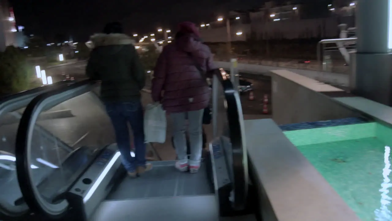 Wide shot on escalators of shopping center