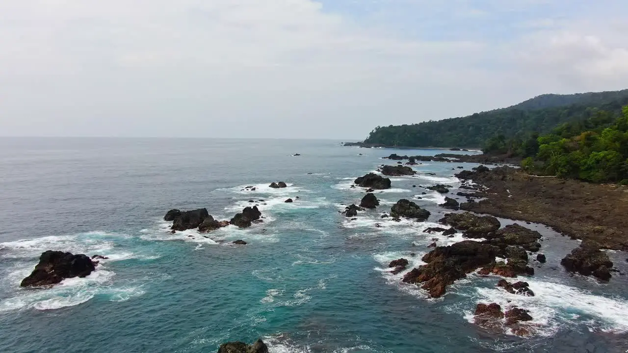 Drone Footage Of Pacific Ocean Rocky Coast In El Choco Colombia South America