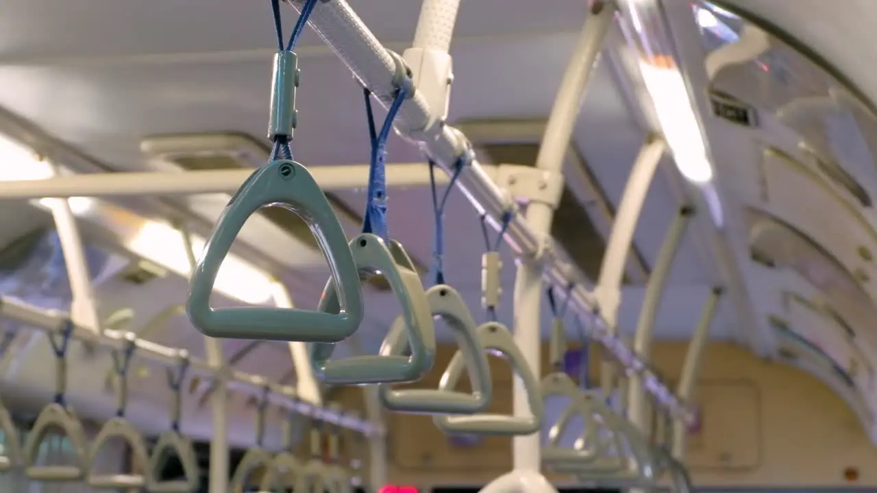 Empty Handrails Of A Suburban Train CLOSE UP