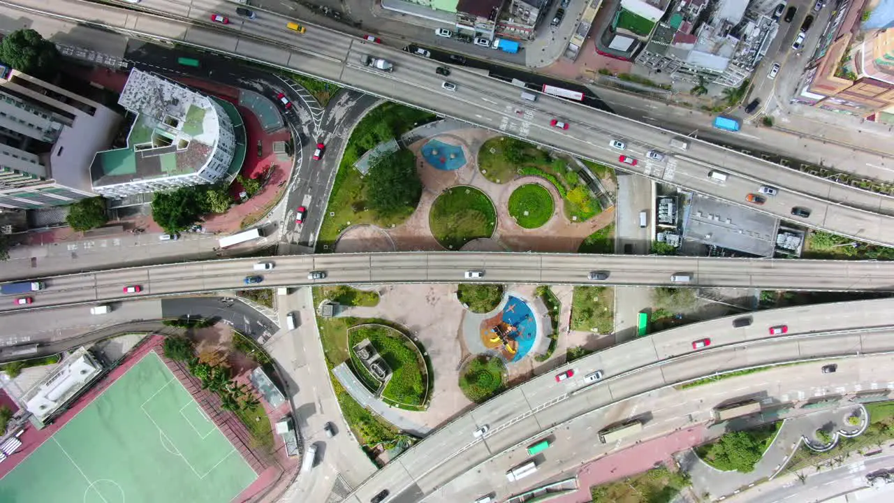 Traffic on a highway interchange in downtown Hong Kong Aerial view