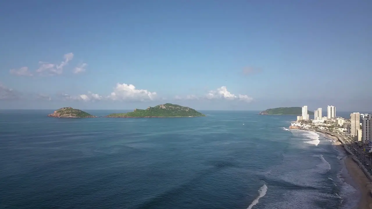 Amazing blue seascape view of a city bay with islands Mazatlan Mexico