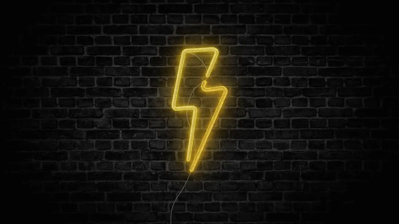 Neon led lightning bolt sign with reflection